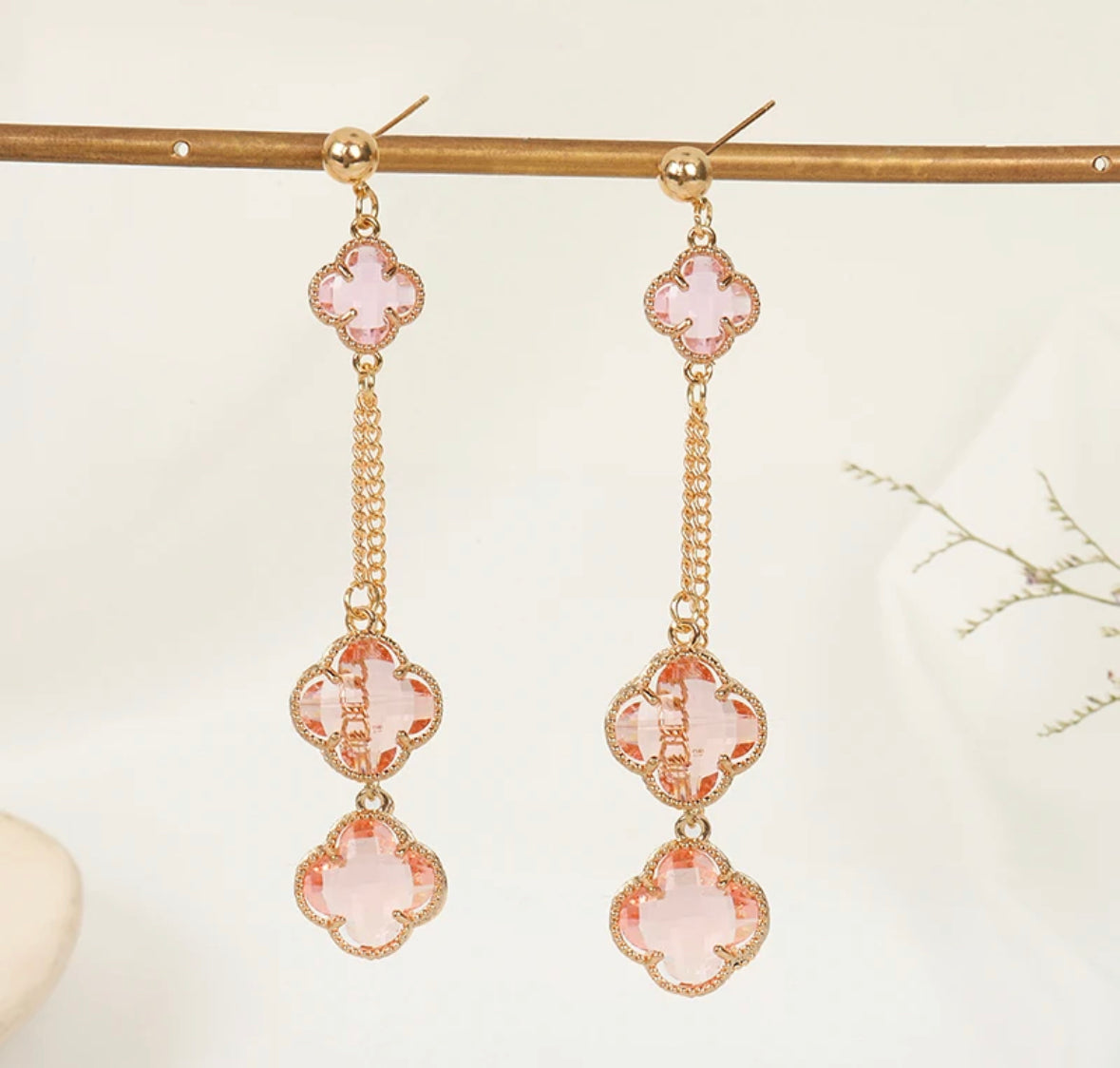 Luxury Fashion Earrings - Crystal Stones - Four Leaf Clover Long Earrings