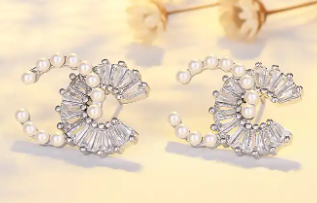 Luxury Fashion Crystal Pearl Earrings - Alphabet C